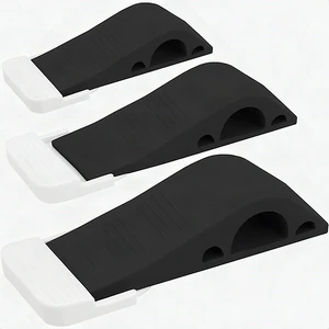 Heavy Duty Door Stop Wedge 3-Pack Black Rubber Floor Stopper Carpet Tile Wood Heavy Duty Door Stop Wedge 3-Pack Black Rubber Floor Stopper Carpet Tile Wood