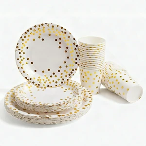 150 Pcs Gold Birthday Party Disposable Paper Plates 7" 9" 12oz Cups 50 Guest New 150 Pcs Gold Birthday Party Disposable Paper Plates 7" 9" 12oz Cups 50 Guest New