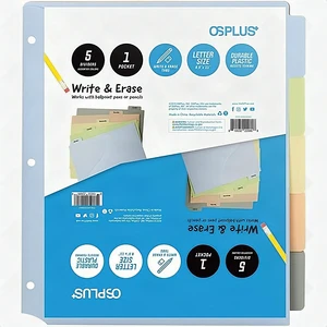OS Plus 5-Tab 3-Ring Binder Dividers Colored Plastic Write & Erase Tabs 1 Set OS Plus 5-Tab 3-Ring Binder Dividers Colored Plastic Write & Erase Tabs 1 Set