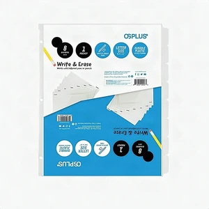 OS Plus 8-Tab Write & Erase Binder Dividers White Plastic 3-Ring 1 Set New OS Plus 8-Tab Write & Erase Binder Dividers White Plastic 3-Ring 1 Set New