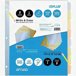 OS Plus 8-Tab 3 Ring Binder Dividers Durable Colored Plastic Write & Erase Tabs OS Plus 8-Tab 3 Ring Binder Dividers Durable Colored Plastic Write & Erase Tabs
