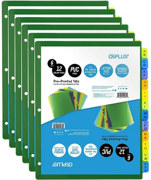 OS Plus 12-Tab Pre-Printed Plastic Dividers, Assorted, (Alphabet A-Z), 6 Set OS Plus 12-Tab Pre-Printed Plastic Dividers, Assorted, (Alphabet A-Z), 6 Set
