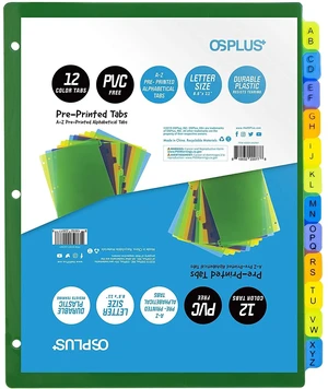 OS Plus 12-Tab Pre-Printed Plastic Dividers, Assorted, (Alphabet A-Z), 1 Set OS Plus 12-Tab Pre-Printed Plastic Dividers, Assorted, (Alphabet A-Z), 1 Set