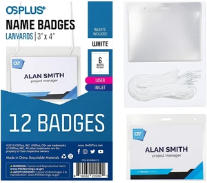 OS Plus Horizontal Top-Loading Lanyard ID Badge Card Holder 3" x 4" White - New OS Plus Horizontal Top-Loading Lanyard ID Badge Card Holder 3" x 4" White - New