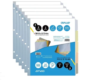 OS Plus 5-Tab Plastic Binder Dividers Write & Erase Tabs White 3-Ring Set - New OS Plus 5-Tab Plastic Binder Dividers Write & Erase Tabs White 3-Ring Set - New