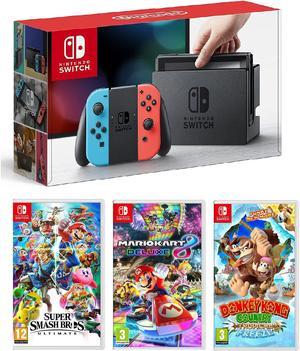 Nintendo Switch Neon Super Smash Bros Mario Kart 8 and Donkey Kong Bundle Import Region Free