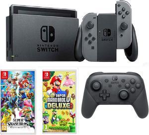 Nintendo Switch Gray Switch Pro Controller Smash Bros  Mario Deluxe U Bundle