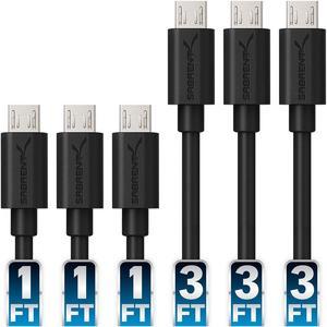 SABRENT [6-Pack 22AWG Premium Micro USB Cables (X3-3ft + X3-1ft) High Speed USB 2.0 A Male to Micro B Sync and Charge Cables [Black] (CB-U631)