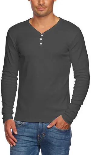 Alta Men's Slim Fit V Neck Long Sleeve 3 Button Up T-Shirt - Grey - Small Alta Men's Slim Fit V Neck Long Sleeve 3 Button Up T-Shirt - Grey - Small
