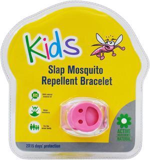 Slap Mosquito Repellent Smiley Bracelet w/ Two 15 Day Refill Pellets - Pink