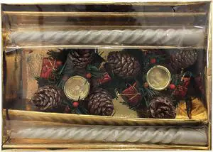 Christmas Eve Holiday Vintage Clip-On Candle Sticks with Pinecone Holder Set