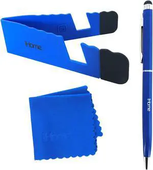 iHome Tablet and Smartphone 3-in-1 Microfiber Cloth, Stylus Pen & Stand Bundle - Blue
