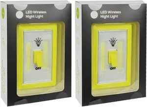 (2-Pack) Bright "Light Switch Shaped" Battery Powered LED Indoor Light - Yellow