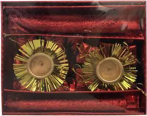 Christmas Eve Holiday Vintage Clip-On Candle Sticks with Holder Set - Red/Gold