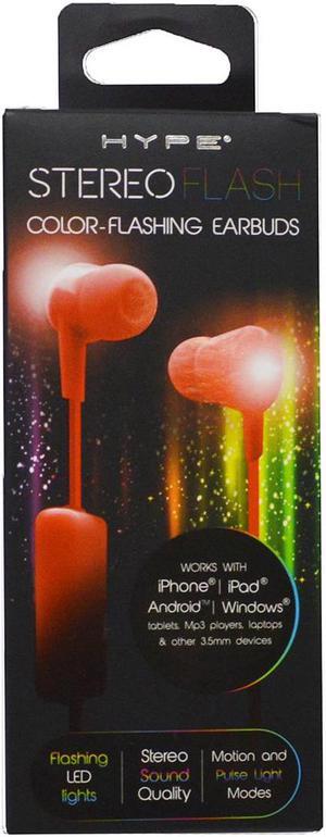 Hype Stereo Ultra Bright Color Flashing LED 3.5 Earbud Headphone Headset - Red