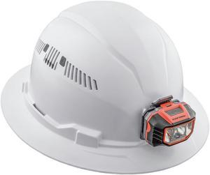 Klein Tools 60407 Vented Full Brim Hard Hat with Cordless Headlamp - White