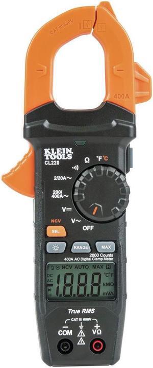 Klein Tools CL220 400 Amp Auto-Ranging Digital Clamp Meter with Temperature/Non-Contact Voltage Detector