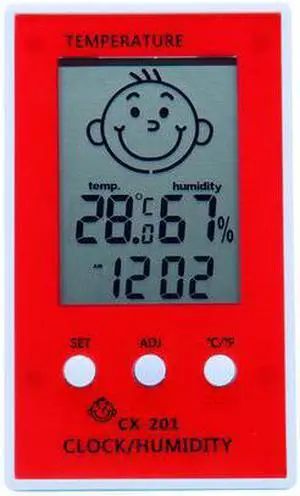 OUTEST CX-201 Digital Thermometer Hygrometer Electronic LCD Temperature Humidity Meter Weather Station baby face smile happy (Red)