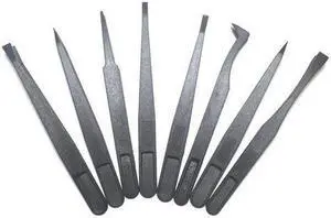 Plastic Tweezer sets Black Straight Bend Anti-static Repair Tool Portable