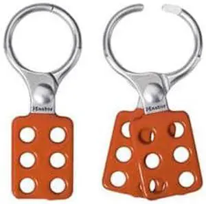 SAFETY HASP, ALUMINUM, 1-1 2 INCH DIAMETER JAWS, RED HANDLE 1 EA