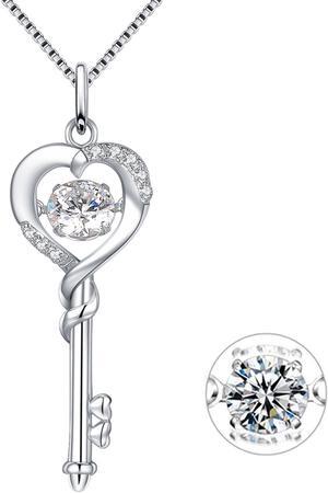 Mabella Dancing Stone 925 Sterling Silver 0.9 ct Heart Shape Key Pendant Necklace