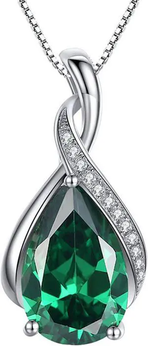 Mabella Sterling Silver Simulated Blue Topaz Birthstone Pendant Necklace, Gifts for Women