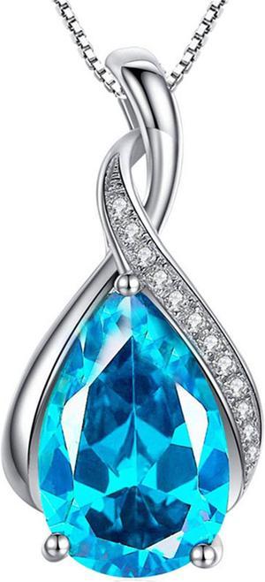 Mabella Sterling Silver Simulated Blue Topaz Birthstone Pendant Necklace, Gifts for Women