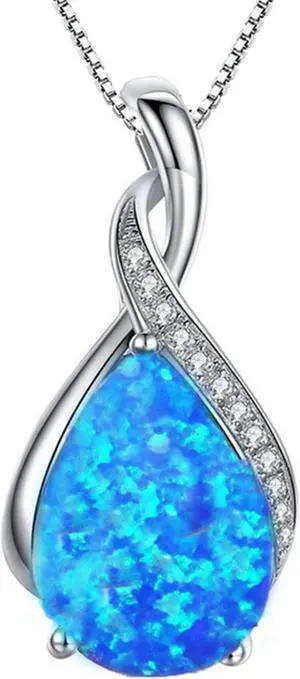 Mabella Sterling Silver Simulated Blue Topaz Birthstone Pendant Necklace, Gifts for Women