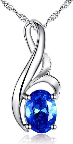 Mabella 0.75 Carat TCW Oval Cut Gemstone Created Blue Sapphire 925 Sterling Silver Necklace Pendant with free 18 Chain