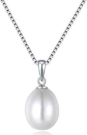 Mabella Freshwater Cultured Pearl Pendant Necklace for Women 9-10MM White Single Pearl Necklace With 925 Sterling Silver Chain June Birthstone Gifts for Women