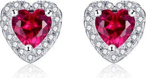 Mabella Sterling Silver Heart Shaped Simulated Ruby Stud Earrings Gifts Gifts for Women
