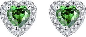 Mabella Sterling Silver Heart Shaped Simulated Emerald Stud Earrings Gifts for Women