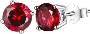 Mabella 925 Sterling Silver 6mm Round  Simulated Red Ruby Stud EarringsGifts for Women