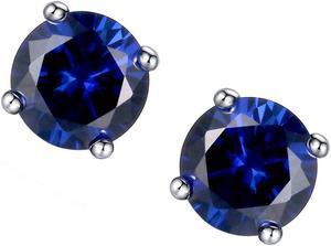 Mabella 925 Sterling Silver 6mm Round  Simulated Blue Sappire Stud EarringsGifts for Women