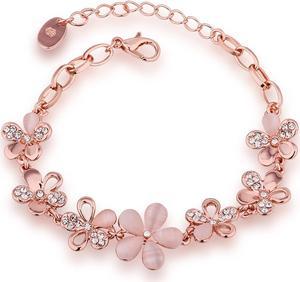 Mabella 18K Rose Gold Plated Women Adjustable Flower Link Bracelet Bangle Jewelry,Women Gifts for Her