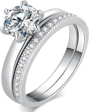 Mabella Cubic Zirconia Engagement Ring- AAA+ Round Cut 925 Sterling Silver Rings for Women - Classic, CZ Solitaire Engagement Ring- Cute Faux Wedding Rings, Promise Ring for Her