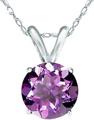 14K Solid White Gold Square Cut Rabbit Natural Genuine Amethyst Pendant Necklace