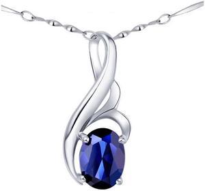 Mabella 0.75 Cttw Oval Cut 7mm*5mm Created Sapphire Pendant Sterling Silver with 18" Chain