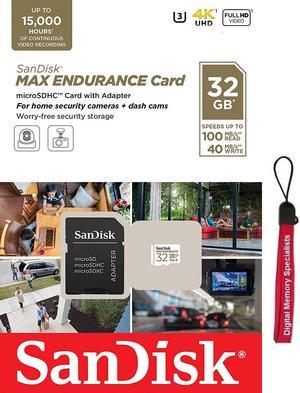 SanDisk 32GB MAX ENDURANCE 100MB/s microSDHC C10 U3 V30 4K 32G microSD micro SD SDHC Memory Card with Adapter for Home Security Cameras and Dash Cams SDSQQVR-032G-GN6IA with OEM Lanyard