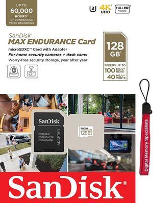 SanDisk 128GB MAX ENDURANCE 100MB/s microSDXC C10 U3 V30 4K 128G microSD micro SD SDXC Memory Card with Adapter for Home Security Cameras and Dash Cams SDSQQVR-128G-GN6IA with OEM Lanyard