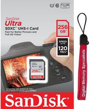 SanDisk 256GB Ultra SDXC UHS-I 120MB/s C10 U1 Full HD SD 256G Secure Digital Extended Capacity Flash Memory Card SDSDUN4-256G-GN6IN with OEM Lanyard