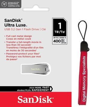 SanDisk 1TB Ultra Luxe USB 3.2 Gen 1 Flash Drive, Speed Up to 400MB/s (SDCZ74-1T00-G46) with OEM USB Lanyard