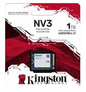 Kingston NV3 M.2 2230 1TB PCIe 4.0 x4 NVMe Internal Solid State Drive (SSD) SNV3SM3/1T0 Up to 6000 MB/s