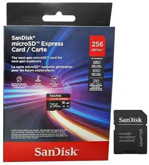 SanDisk 256GB microSD Express Card microSDXC micro SDXC 256G - Works with Nintendo-Switch 2, Up to 880MB/s Read, Up to 650MB/s Write, 210MB/s Sustained Write, U3, C10 with Adapter - SDSQXFN-256G-GN4NN