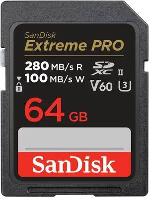 SanDisk 64GB Extreme PRO SDXC UHS-II Memory Card - C10, U3, V60, 6K, 4K UHD, SD Card - SDSDXEP-064G-GN4IN SanDisk 64GB Extreme PRO SDXC UHS-II Memory Card - C10, U3, V60, 6K, 4K UHD, SD Card - SDSDXEP-064G-GN4IN