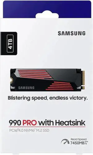 SAMSUNG 990 PRO w/ Heatsink Gaming Package M.2 2280 4TB PCI-Express Gen 4.0 x4, NVMe 2.0 V7 V-NAND 3bit MLC Internal Solid State Drive (SSD) MZ-V9P4T0GW