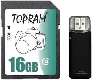TOPRAM 16GB SD 16GB SDHC Card Class 10 Extreme Speed for Camera & Camcorder with R3 Card Reader - OEM
