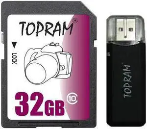 TOPRAM 32GB SD 32GB SDHC Card Class 10 Extreme Speed for Camera & Camcorder + R3 Reader