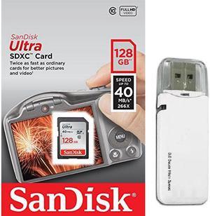 SanDisk 128GB SDXC 128G SD Ultra 40MB/s 266X UHS Secure Digital Extended Capacity Card Class 10 UHS-I with OEM USB 3.0 Card Reader