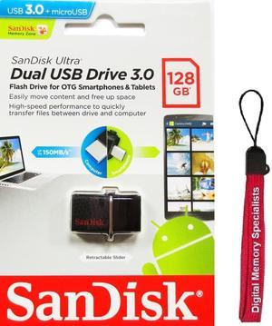 SanDisk 128GB USB 3.0 to microUSB 3.0 OTG Ultra Dual 150MB/s for Android smartphone tablet SDDD2-128G with lanyard